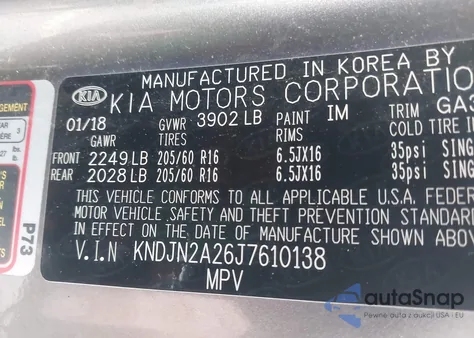 2018 Kia Soul из США, поврежденный, VIN KNDJN2A26J7610138